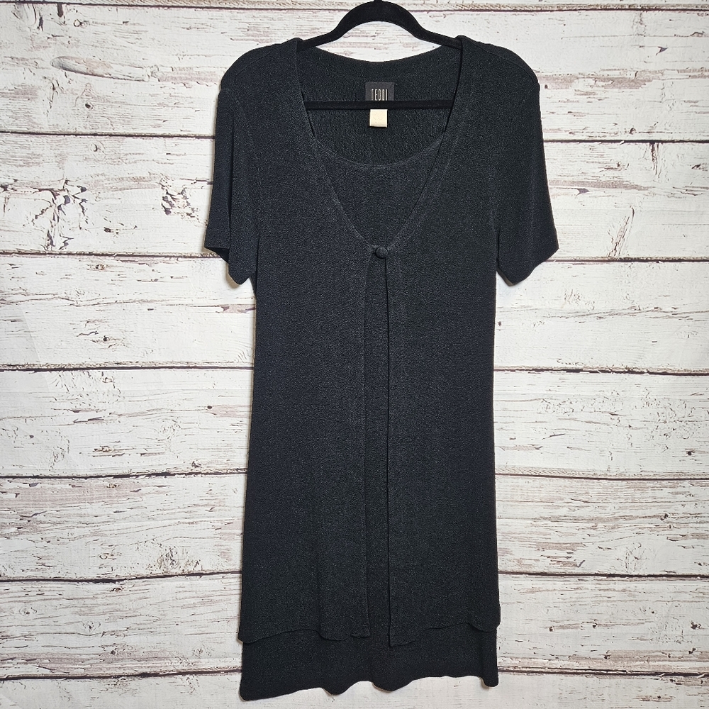 Vintage Black Midi Dress with Short Sleeves